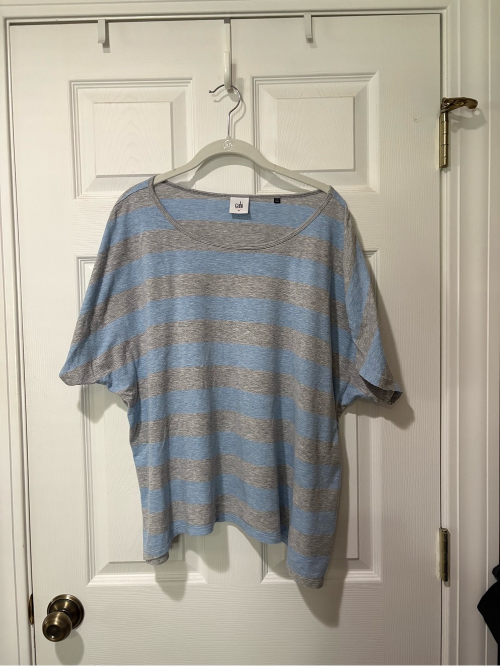 CAbi Blue and Gray Striped Scoop Neck Tee